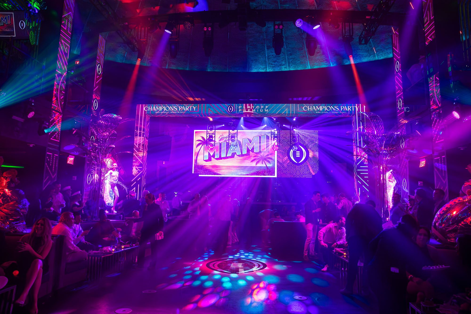 The Champions Party stage and lighting at LIV in Miami